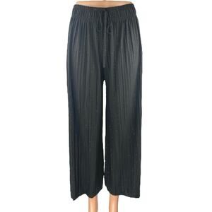 Women's Black High Rise Glitter Sparkly Pleated Wide Leg Trousers Pants Size S/M